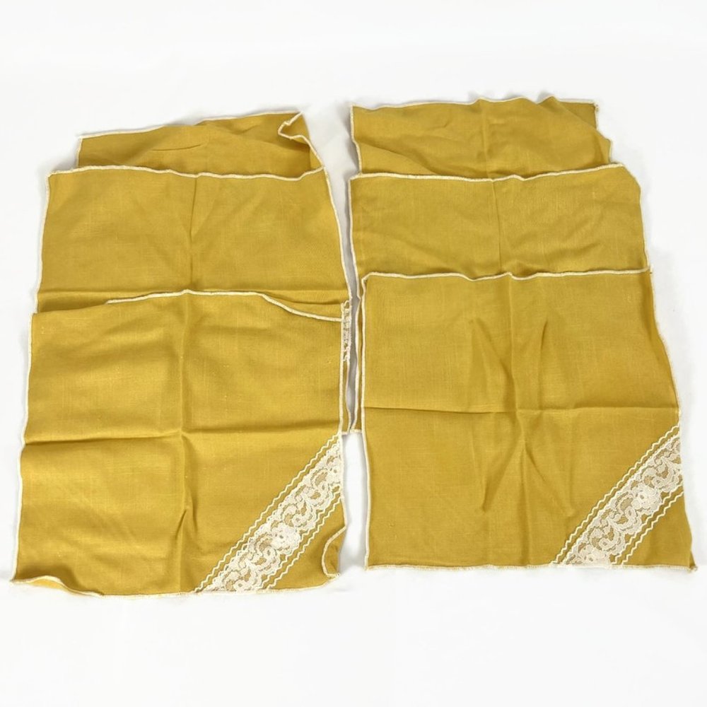 Vintage Handkerchiefs Gold White Lace Accent Womens Accessory